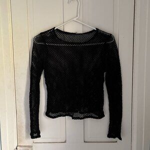 Cotton fishnet long-sleeve top
